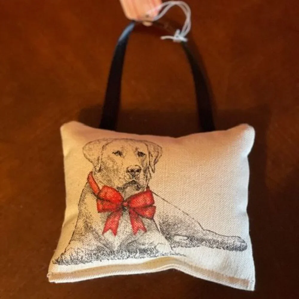 Decorative Eric & Christopher Dog Mini Pillow With Ribbon Hanging On A Tree/Door
